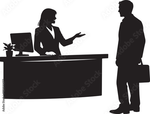 shillhoutee of buisness women at a reception desk