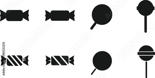 Candy and lollipop icons set sweet confectionery silhouettes vector illustration dessert treats collection simple design