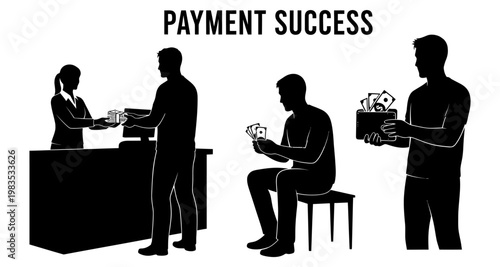 Business transaction success with cash payment and wallet illustration