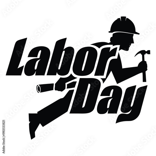 Construction worker silhouette with hammer for Labor Day tribute