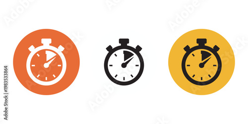 Stopwatch timer icon set, orange and yellow vector icons, time tracking countdown sports timing productivity precision measurement symbols