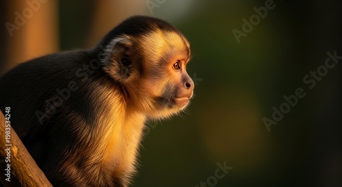 Monkey in profile looking ahead calmly.