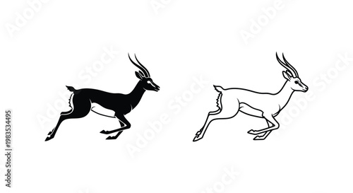 Antelope Running Silhouettes: Stylish Animal Art Design Vector