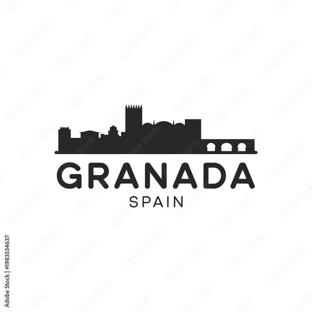 Fototapeta premium Granada spain skyline silhouette with city name in bold lettering