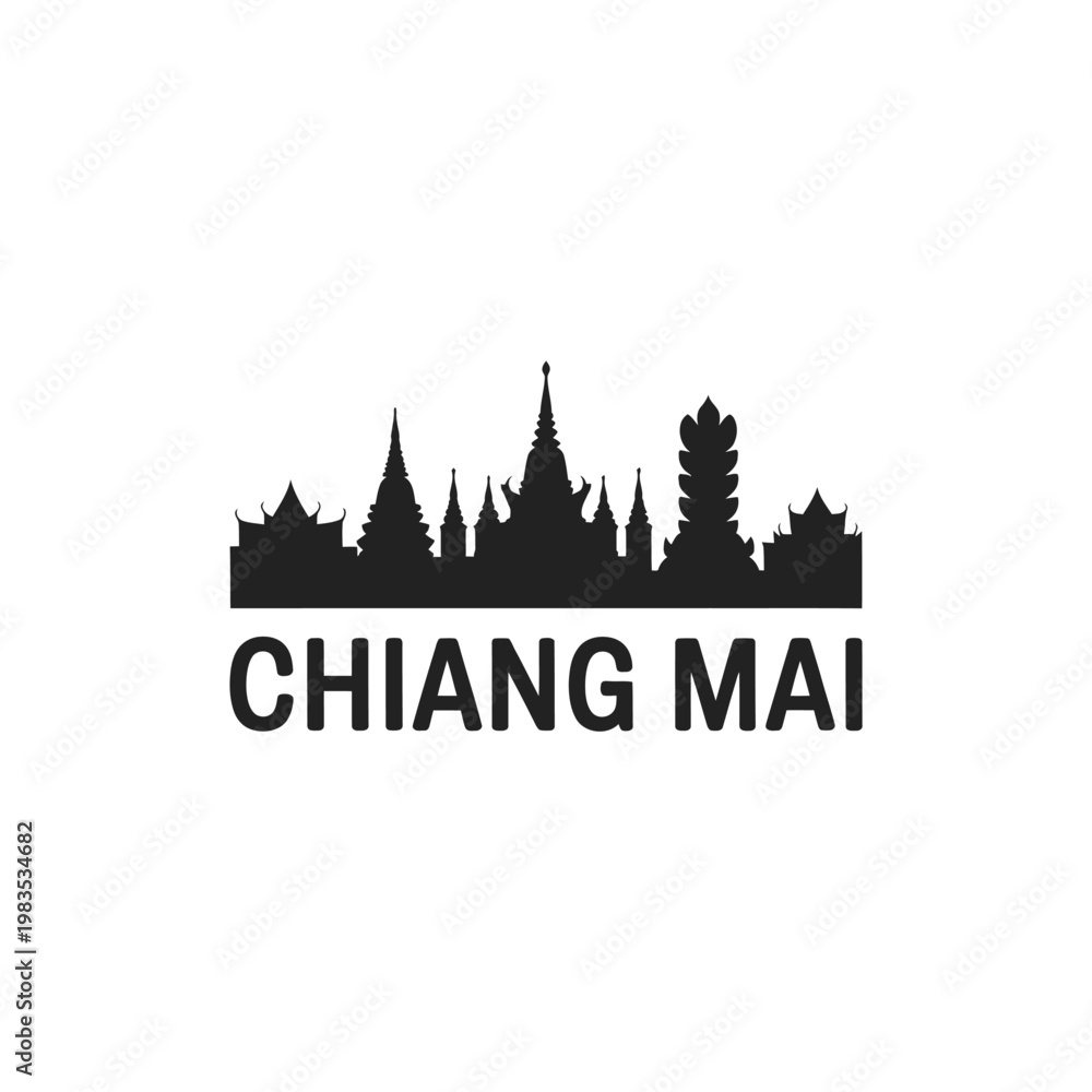 Fototapeta premium Silhouette of chiang mai cityscape with the city s name below