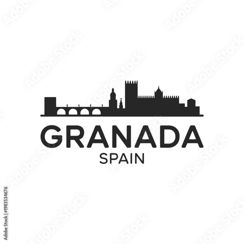 Granada spain skyline graphic with alhambra and city name below
