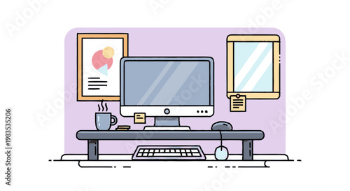 Computer monitor on a desk.