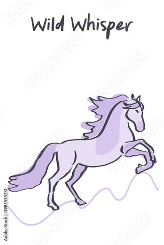 Vertical card with a horse, inspirational, motivational, runic line drawing, vector illustration.