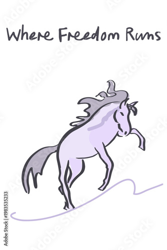 Bild auf Leinwand Vertical card with a horse, inspirational, motivational, runic line drawing, vector illustration