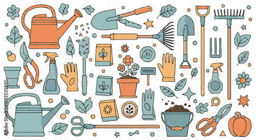 Gardening tools and equipment collection.