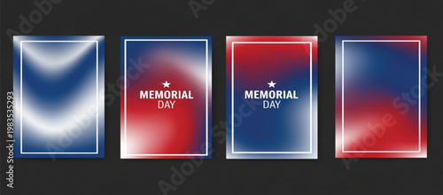 Memorial Day Background Collection with Patriotic Red White Blue Gradient Frames Minimal Elegant Banner Templates for USA Holiday Remembrance Design