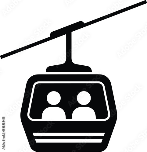 Cable car with passengers on transparent background.