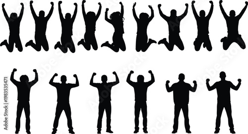Silhouettes of people jumping for joy.
