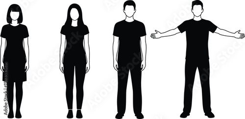 Men and women full body silhouettes.