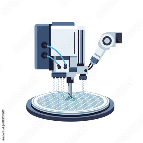 Automated robotic arm on wafer fabrication machine, semiconductor manufacturing