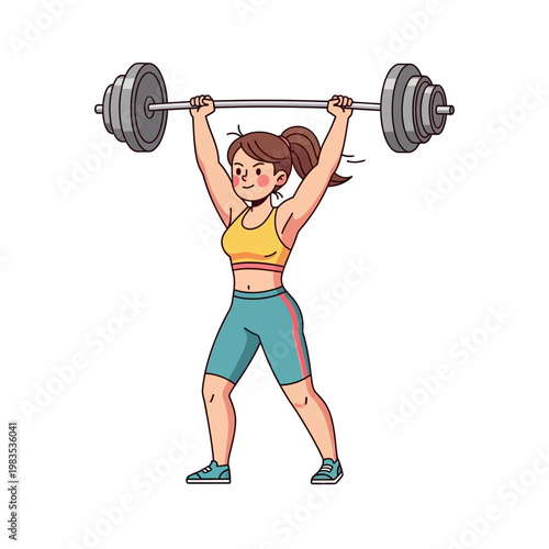 Woman lifting weights, fitness and exercise illustration