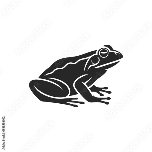 Stylized black silhouette of a frog in a relaxed position