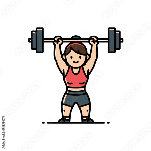 Woman Lifting Weights, Fitness Woman Exercising with Barbell, Strength Training Icon