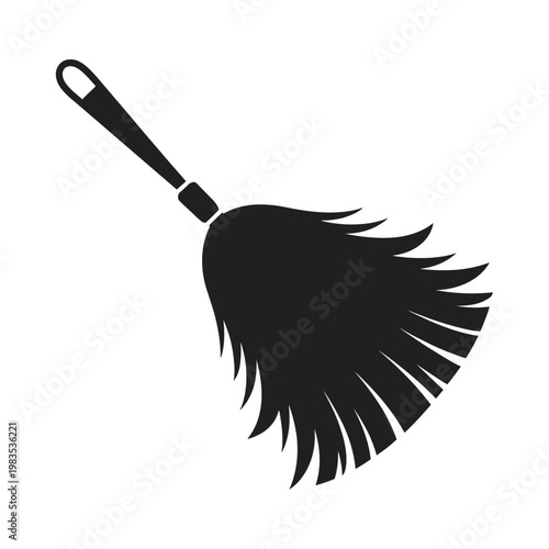 Simple black and white illustration of a feather duster with a handle