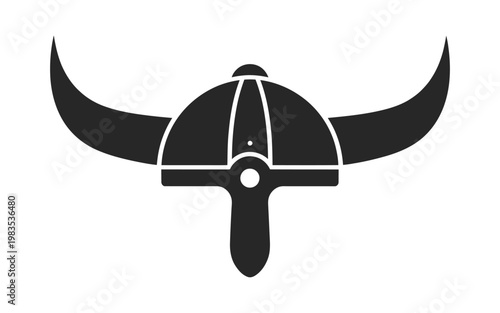 A stark black silhouette depicting a traditional viking helmet with horns