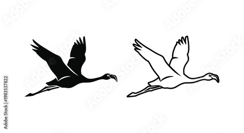Elegant Black White Birds Flight Silhouettes Design Vector