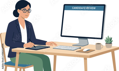 Professional HR manager reviewing candidate profiles on computer