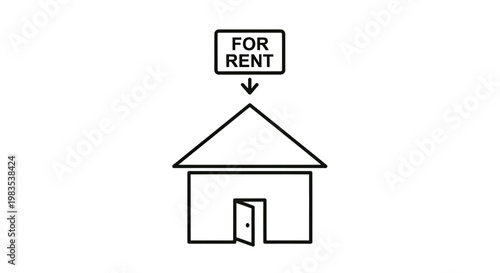 Stylized house icon with "FOR RENT" sign above