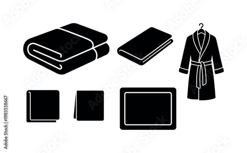 bath towel large folded, hand towel rectangular, face cloth washcloth, bathrobe hanging garment, bath mat rectangular bold black