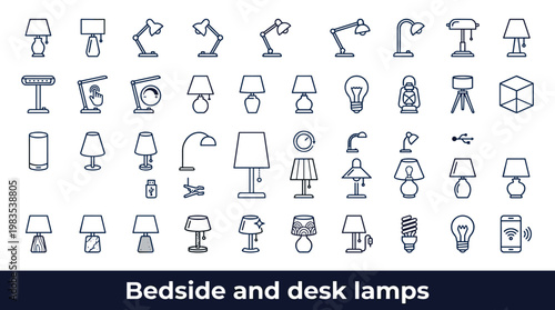 Collection of modern and classic bedside and desk lamp icons