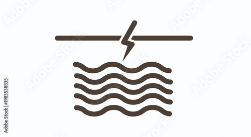 Brown stylized lightning bolt striking wavy lines on white background