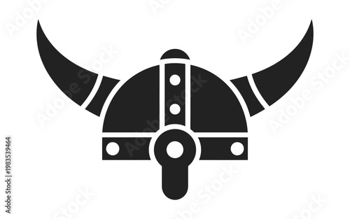 Stylized black silhouette of a horned viking helmet facing forward