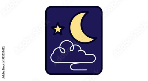 A crescent moon, star, and cloud symbol on a dark blue rounded square