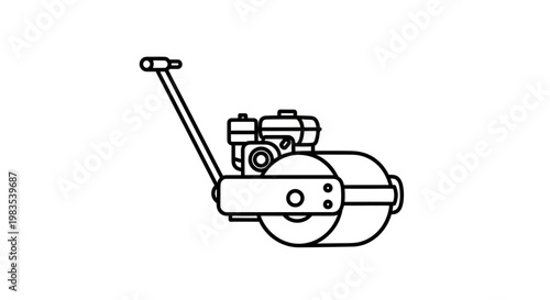 Outline drawing of a compact, walk-behind roller with an engine and handlebar
