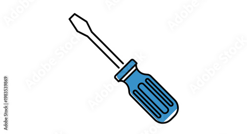 Simple cartoon illustration of a flathead screwdriver with a blue handle