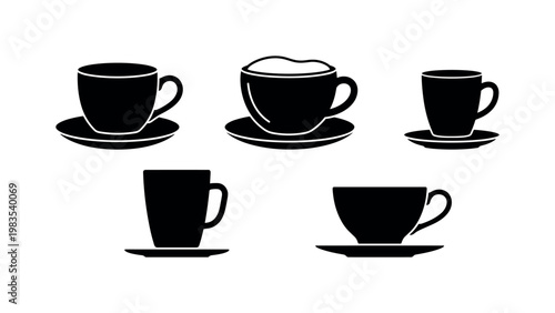 coffee cup saucer set, cappuccino cup foam top, espresso cup small size, latte glass tall cup, tea cup with saucer bold black