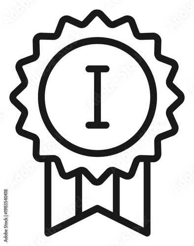 Obraz na płótnie First place award medal vector icon with Roman numeral one and ribbon, minimalist black line art illustration for achievement, success, winner, and competition ranking symbol on white background