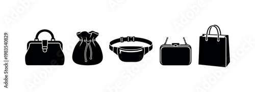 doctor bag structured top, drawstring pouch bag, belt bag waist strap, evening minaudière clutch, shopping bag paper tote bold