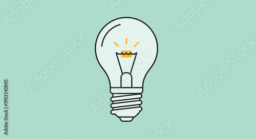 An illuminated lightbulb with a glowing filament on a teal background