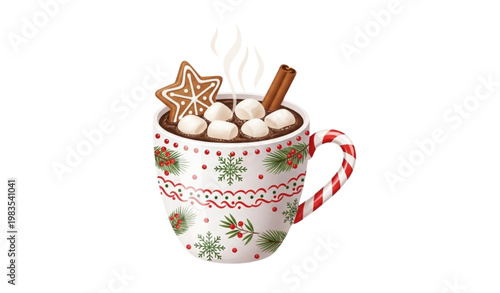 Christmas mug vector hot beverage marshmallow gingerbread cinnamon winter