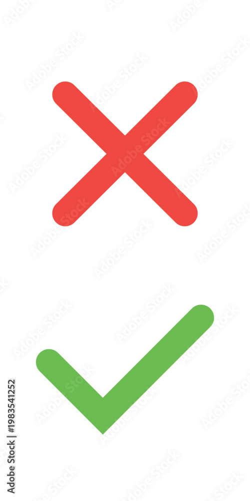 Obraz premium Thin line check mark icons. Green tick and red cross checkmarks flat line icons set. Vector illustration isolated on white background