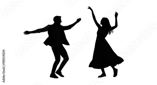 A man and woman dancing together in a lively pose isolated on transparent background, Vector