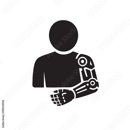 Futuristic Bionic Robotic Prosthetic Arm Silhouette - Human Cyborg and Cybernetic Technology Concept