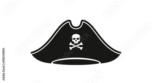Black pirate hat with skull and crossbones emblem on white