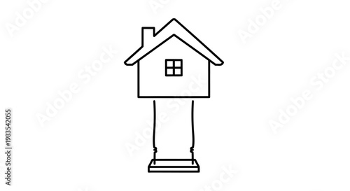 Stylized drawing of a house on a pedestal with a window and chimney