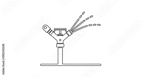 A line drawing of a sprinkler with water jets spraying upwards