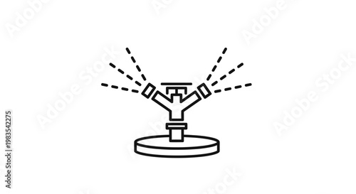 A black outline icon of a sprinkler head spraying water