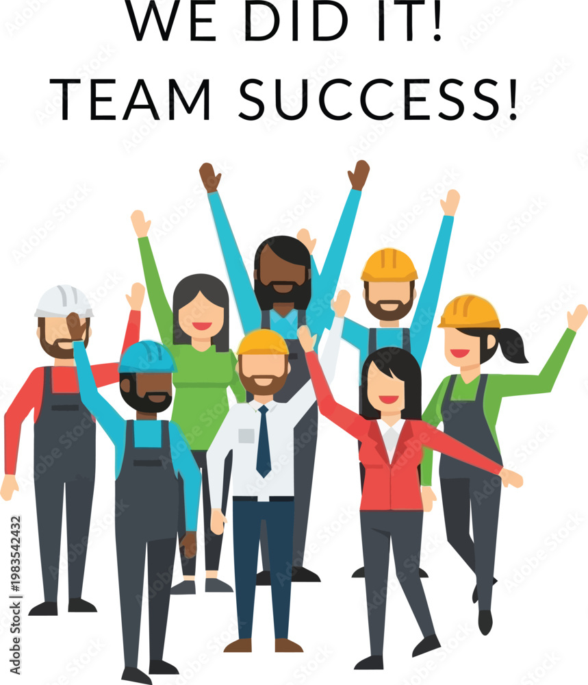 Fototapeta premium Team success celebration diverse group of people cheering together