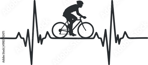 Cycling heartbeat silhouette a passion for riding isolated on transparent background