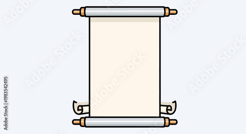A blank, light-colored scroll with silver and gold rods on a white background