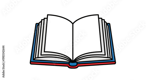 An open book with blank pages and a red, white, and blue striped cover